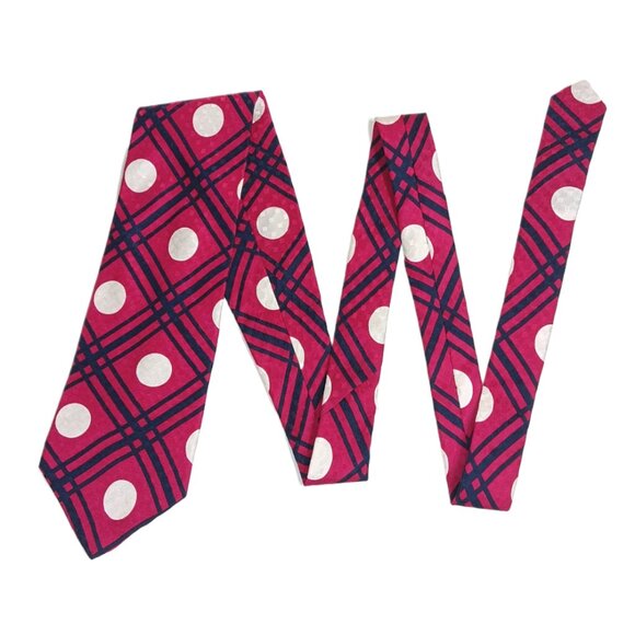 Ted Lapidus Men’s Silk Tie Fuchsia White Geometric 58 inch Designer Wide Tie New - Picture 2 of 4